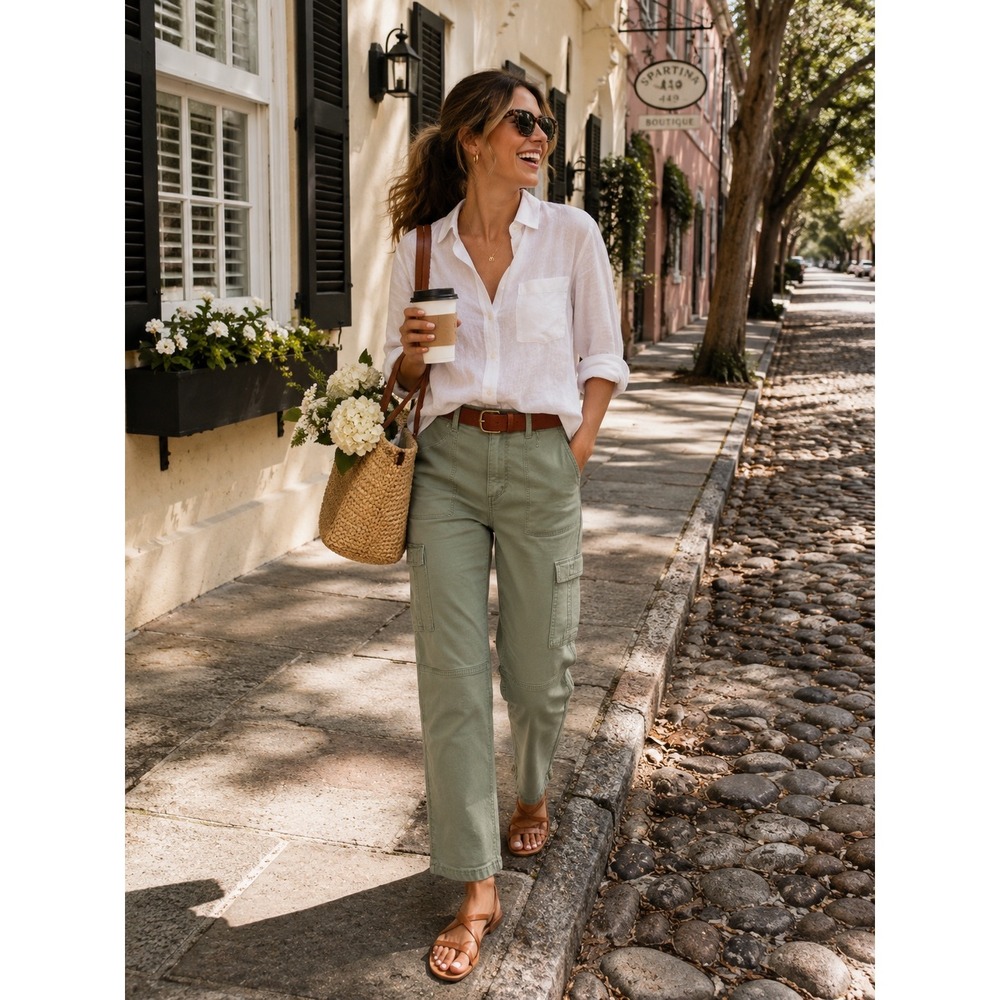 LOFT Womens Sage Green Skinny Cargo Pants Zipper Ankle Utility Moto Trousers 2